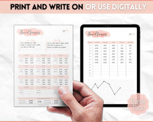 Load image into Gallery viewer, Annual Budget Tracker | Bill, Expenses, Income &amp; Savings Tracker | Pink Watercolor

