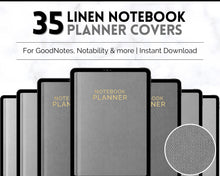 Load image into Gallery viewer, 35 Digital Planner Notebook Covers | Digital Journal Covers for GoodNotes &amp; iPad | Linen Texture Mono
