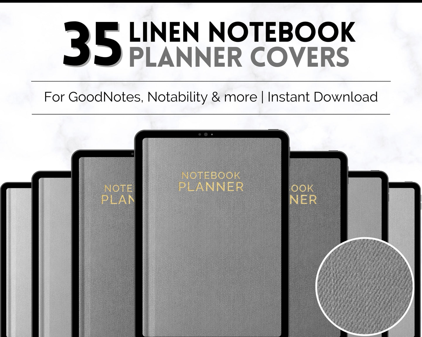 35 Digital Planner Notebook Covers | Digital Journal Covers for GoodNotes & iPad | Linen Texture Mono