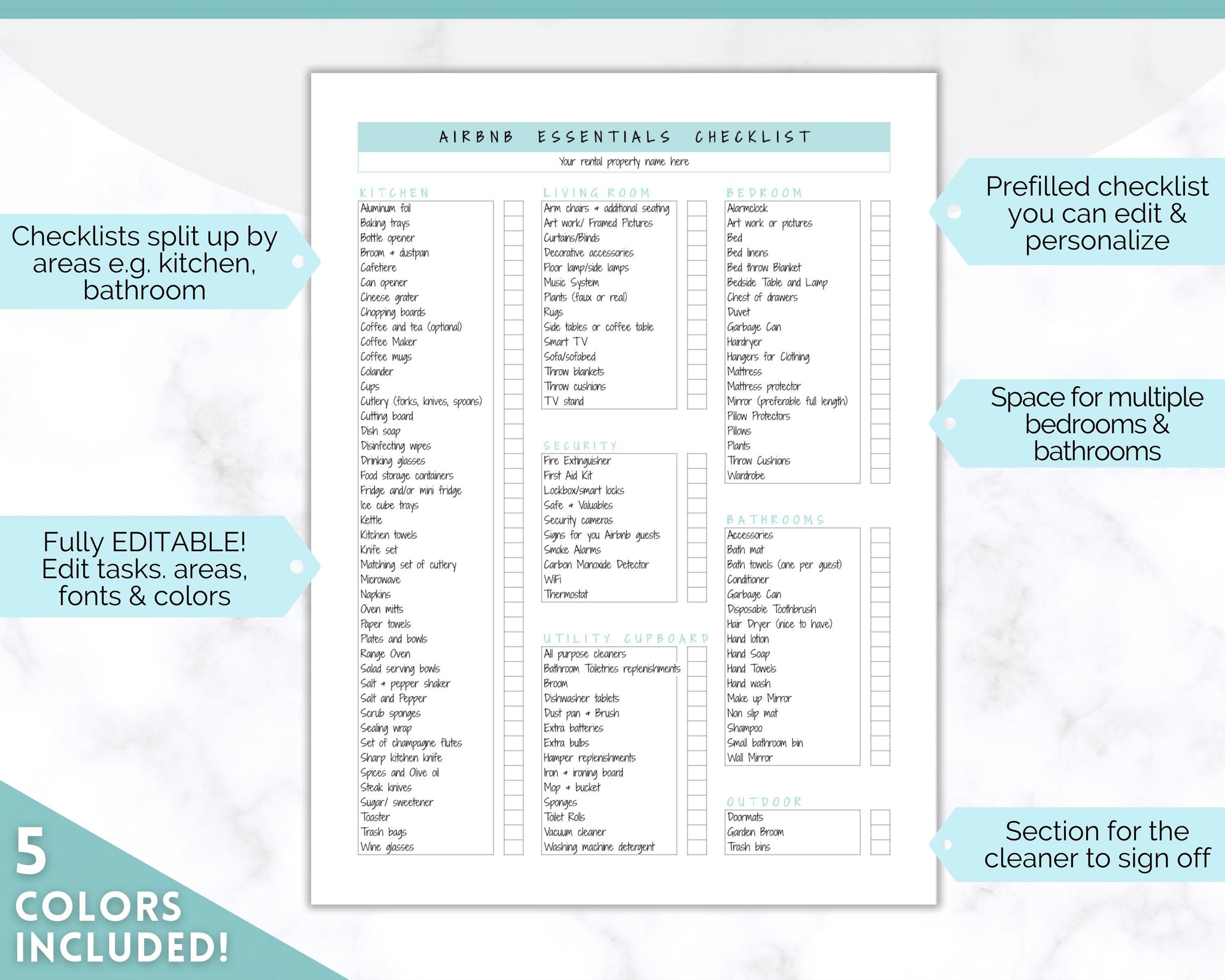 Airbnb Essentials Checklist EDITABLE Airbnb Inventory List for Hosts
