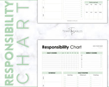 Load image into Gallery viewer, EDITABLE Responsibility Chart | Family Chore Chart, Weekly Adult Routine &amp; Reward Chart for Kids | Green
