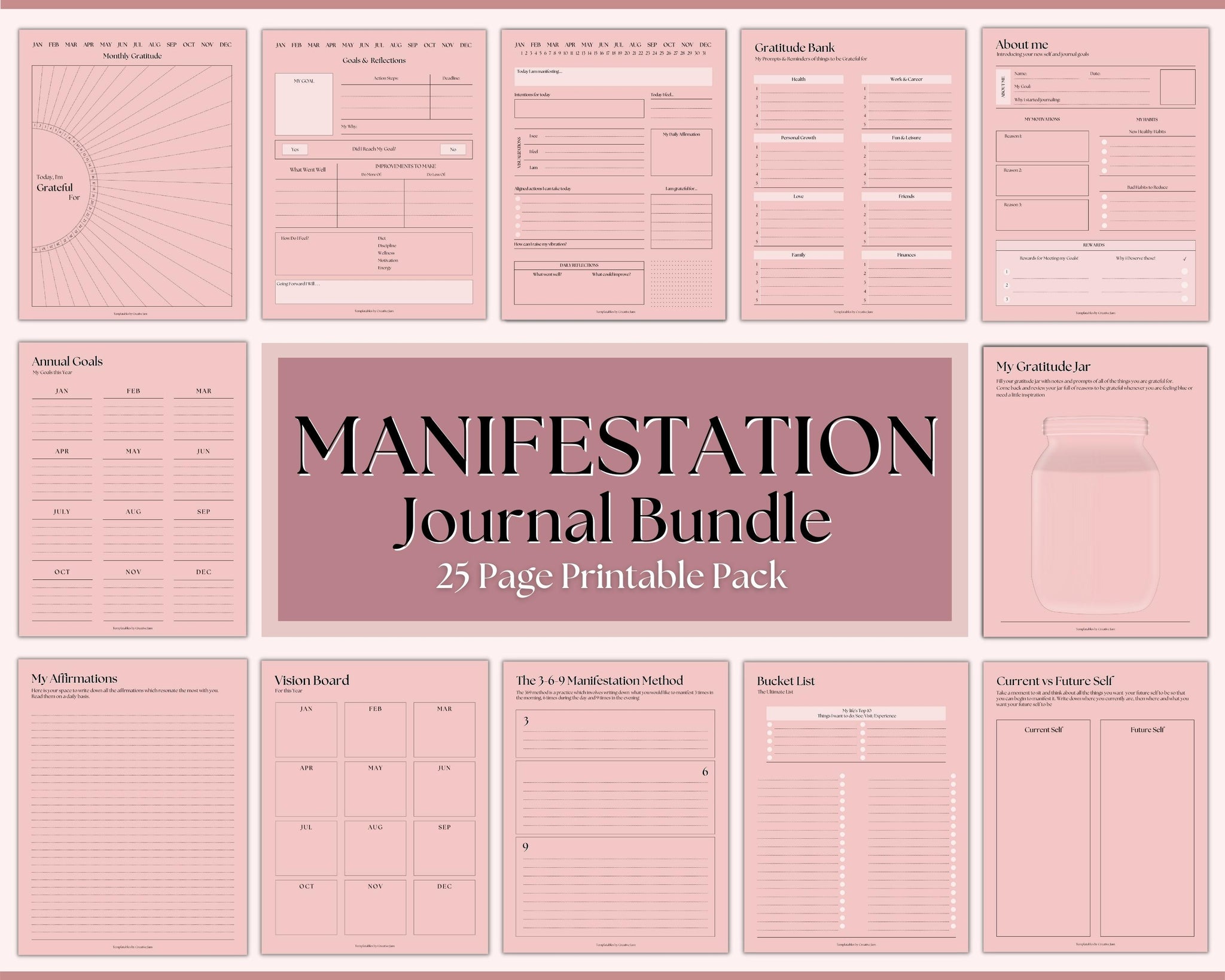 2024 Health Fitness Vision Board Bundle Manifest Happiness Printable PDF  Mood Board for Women Inspiring Abundance Law Attraction Free G 