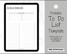 Load image into Gallery viewer, FREE - To Do List Printable, Productivity Planner, Task Checklist, Priorities List, Undated Schedule | Mono
