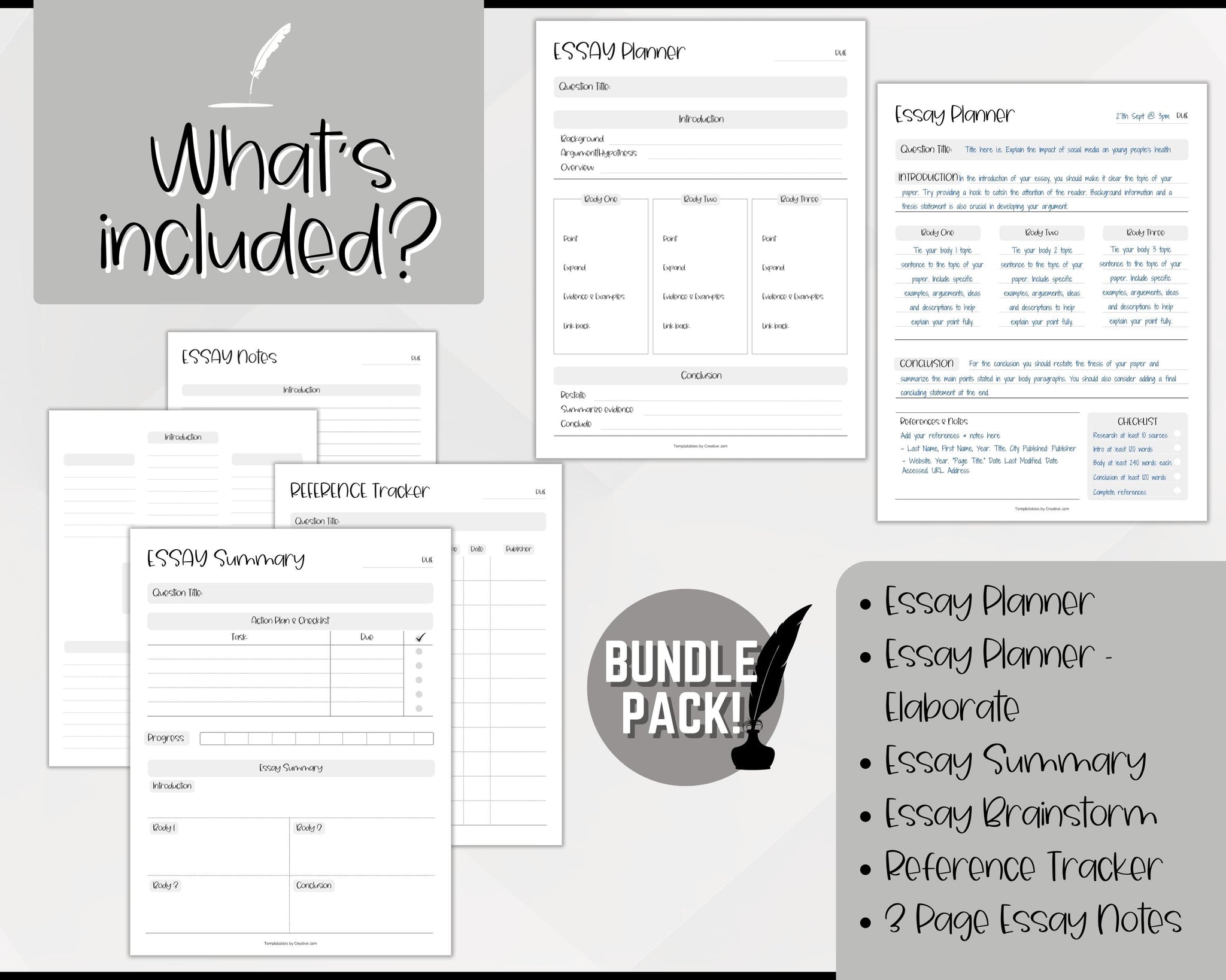 Essay Planner Printable BUNDLE for Students | College Writing Template