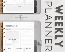 Load image into Gallery viewer, EDITABLE Weekly Planner 2 Page Templates | 2023 Weekly Schedule, To Do List Printable &amp; Habit Tracker templates | Mono Style 2
