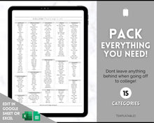 Load image into Gallery viewer, EDITABLE College Packing List | Back to School Moving Checklist for Students, Google Sheets | Mono
