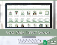 Load image into Gallery viewer, Social Media Content Calendar | Google Sheets Content Planner, Social Media Manager Spreadsheet for Instagram, YouTube, TikTok Influencers | Green
