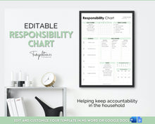 Load image into Gallery viewer, EDITABLE Responsibility Chart | Family Chore Chart, Weekly Adult Routine &amp; Reward Chart for Kids | Green
