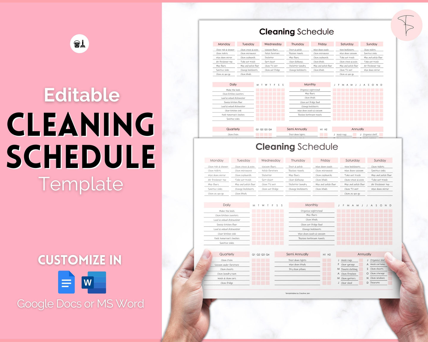 Editable Cleaning Schedule & Housekeeping Checklist for House Chores | Pink Bundle