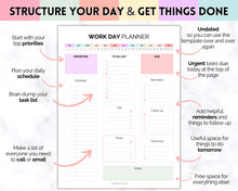 Load image into Gallery viewer, Work Planner &amp; Work Day Organizer | Editable Daily Planner, Work From Home To Do List Printable &amp; Digital Schedule | Pastel Rainbow
