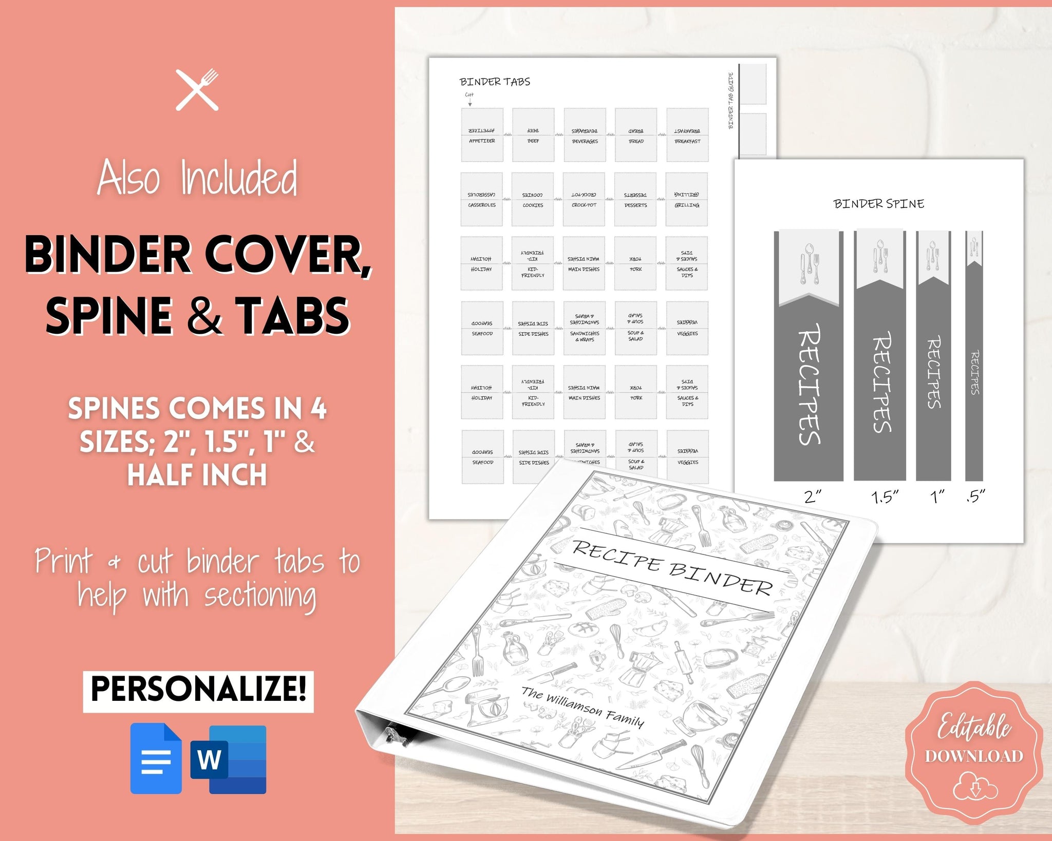 Create your own DIY Cookbook using printables and editable templates for  planners and binders! 