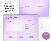 Load image into Gallery viewer, Dream Journal Printable BUNDLE | Dream Analysis, Dream Interpretation, Dream Tracker, Dream Diary &amp; Sleep Tracker | Purple
