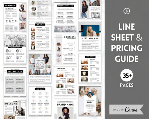 35 Editable Line Sheet Templates! Wholesale Catalog, Pricing & Services Guide, Product Sales, Price List Template, Canva Linesheet Catalogue | Mono