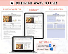 Load image into Gallery viewer, EDITABLE Recipe Sheet Template | Recipe Book, Cards &amp; Cookbook Binder, 8.5x11 Food Planner Journal | Style 3
