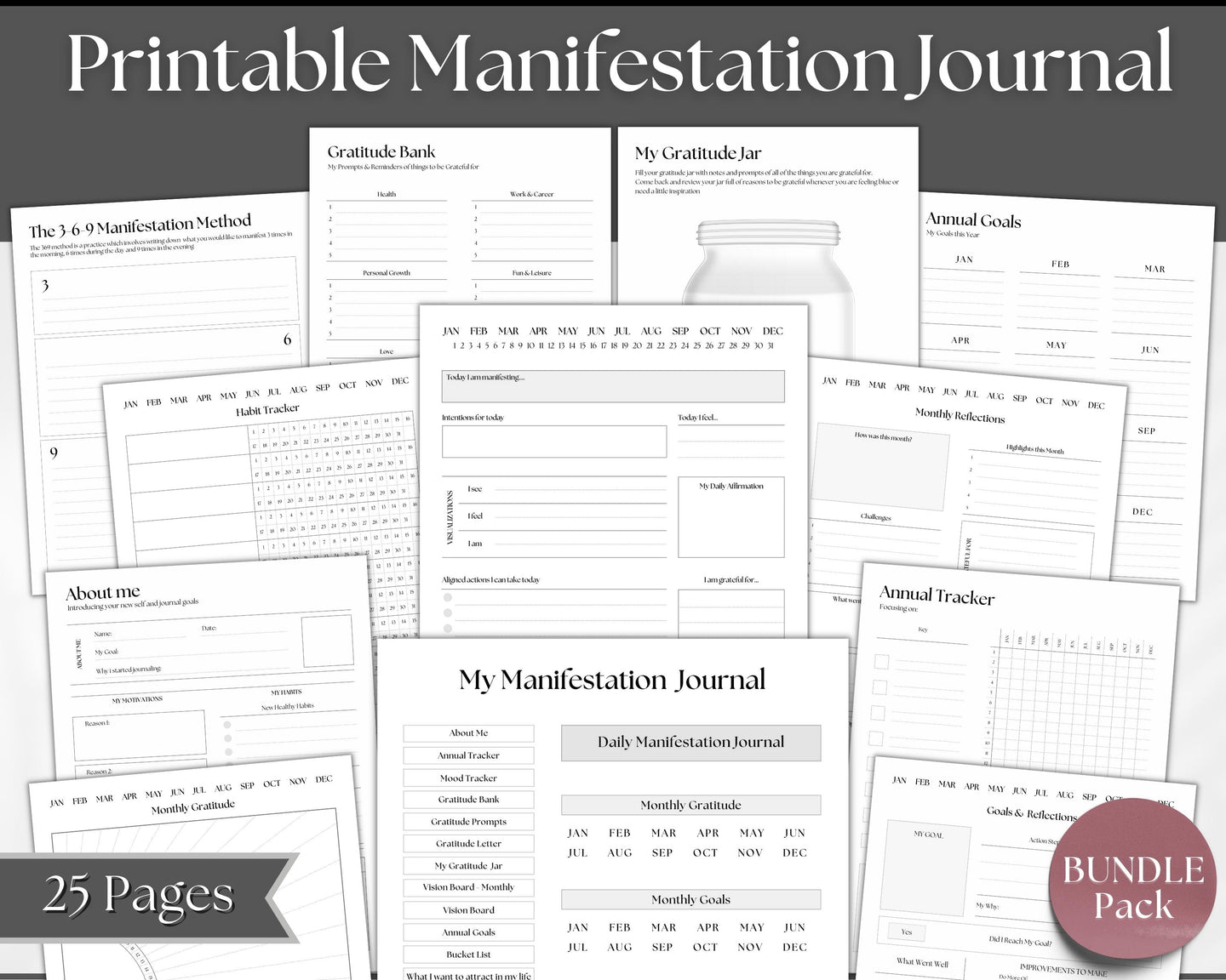 Manifestation & Affirmation Journal | Law of Attraction, Vision Board & Mindfulness Printables | Mono