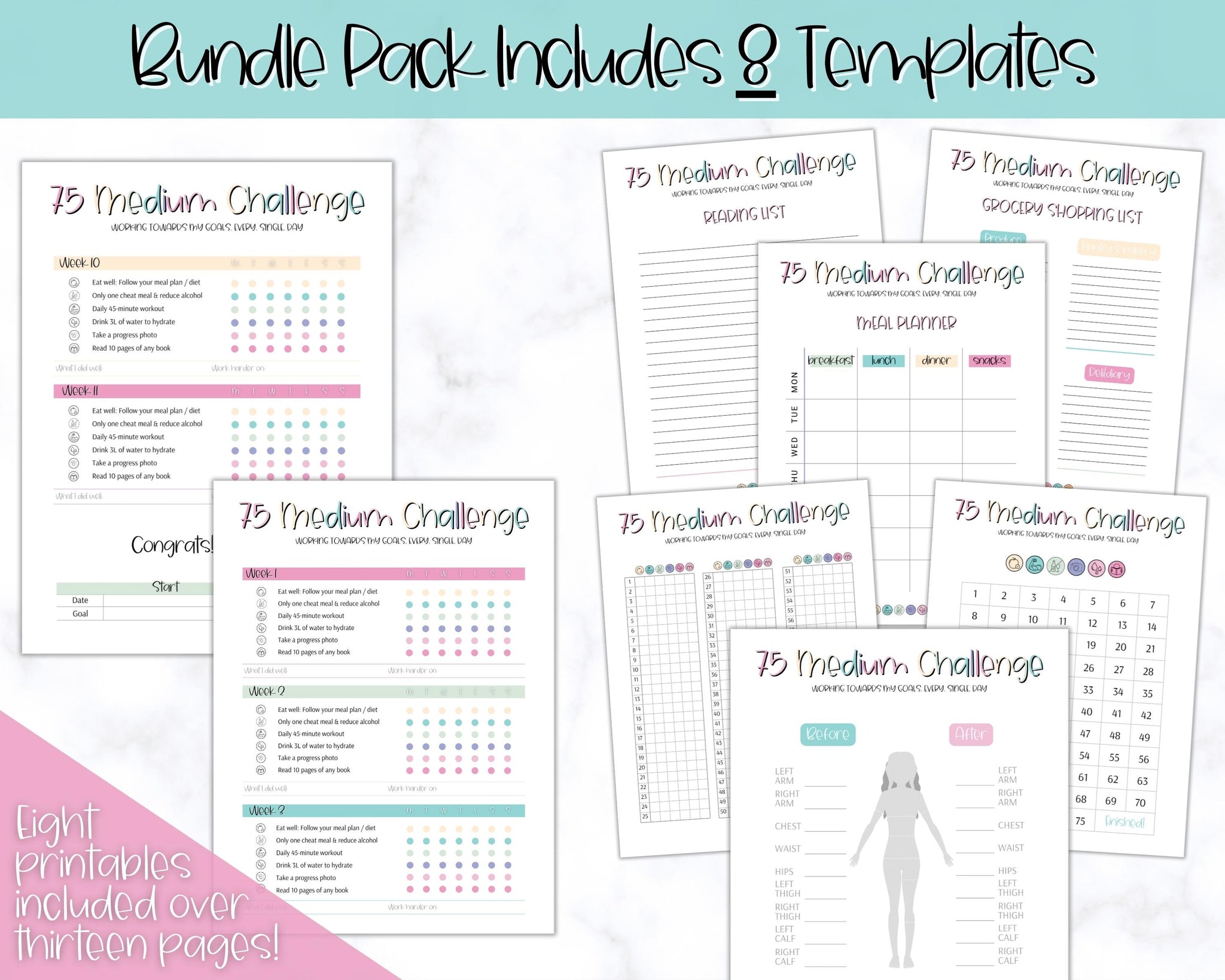 EDITABLE 75 MEDIUM Challenge Tracker Fitness Health Planner Editable 75 medium challenge tracker fitness health planner