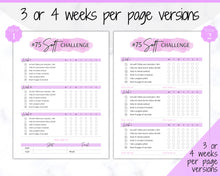 Load image into Gallery viewer, EDITABLE 75 SOFT Challenge Tracker | 75soft Printable Challenge, Fitness &amp; Health Planner | Purple Watercolor
