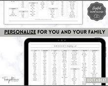Load image into Gallery viewer, EDITABLE Grocery List Printable | Digital Weekly Shopping, Meal Planner Checklist, Kitchen Organization Template, Google Sheets | Mono
