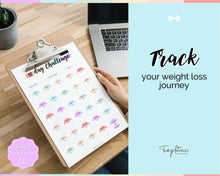 Load image into Gallery viewer, 30 day Weight Loss Tracker &amp; Monthly Challenge | Weight Loss Chart, Pounds Lost Fitness Tracker | Rainbow Swash
