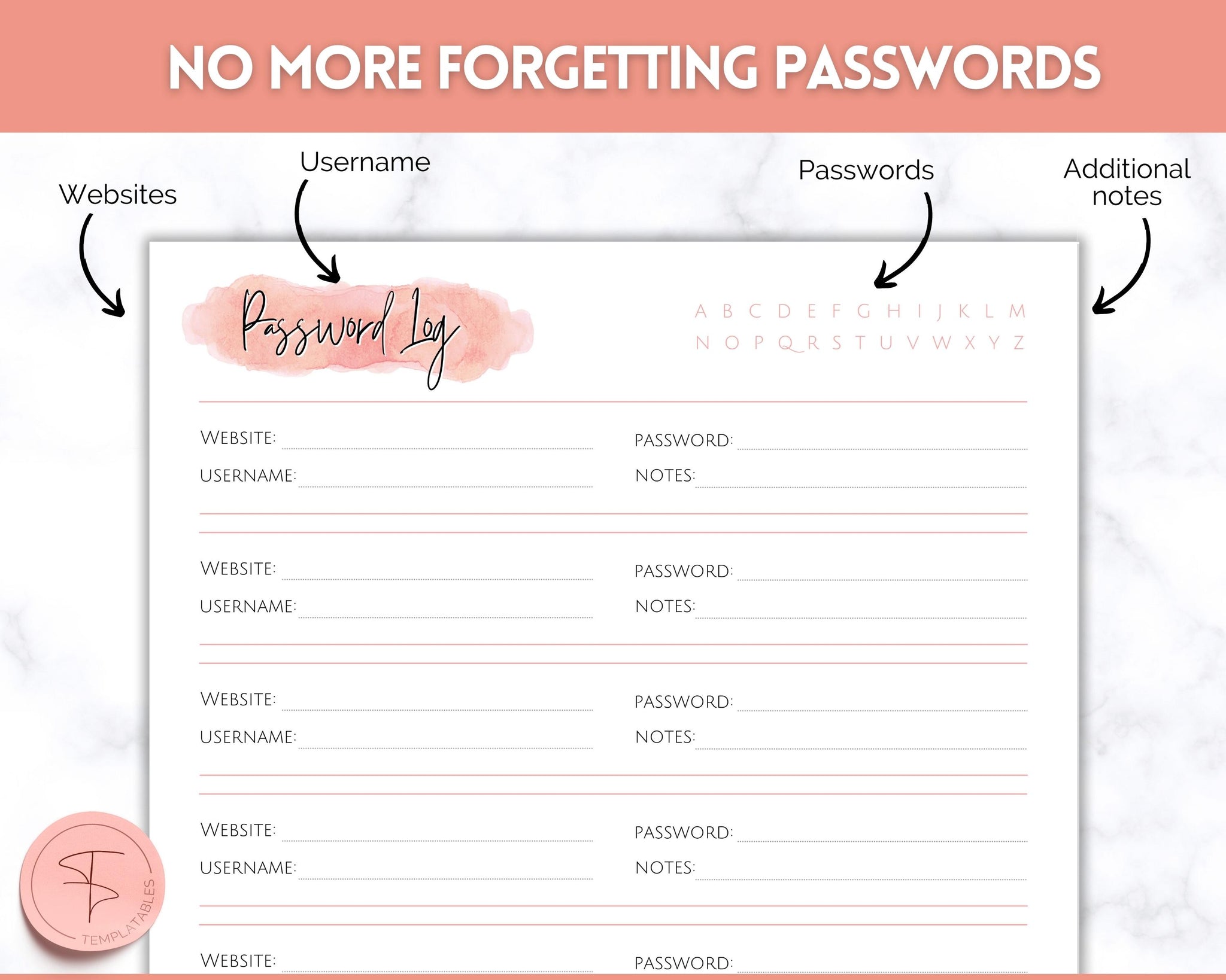 Pasword Tracker, Password Log for Personal Size Planners