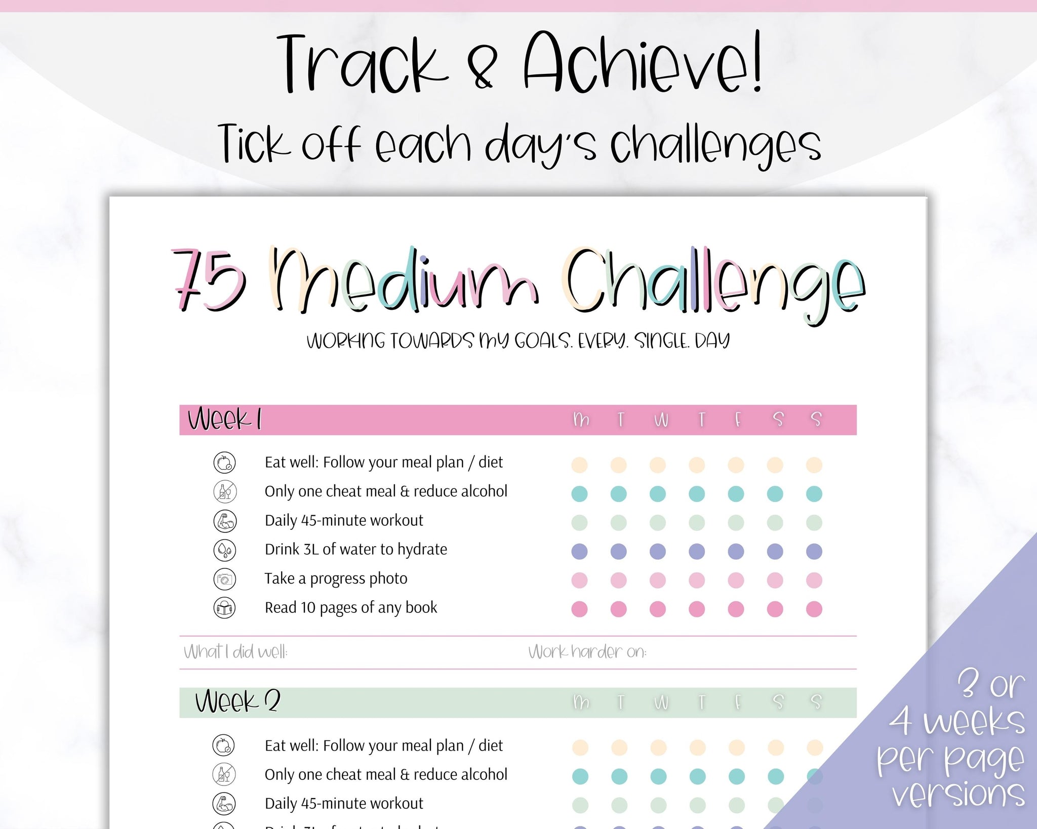 EDITABLE 75 MEDIUM Challenge Tracker Fitness Health Planner Editable 75 medium challenge tracker fitness health planner