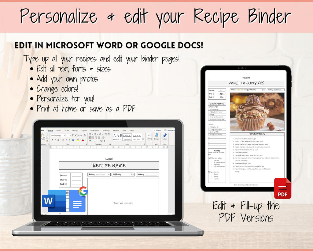 Editable Recipe Binder Kit Create your own Recipe Binder Book