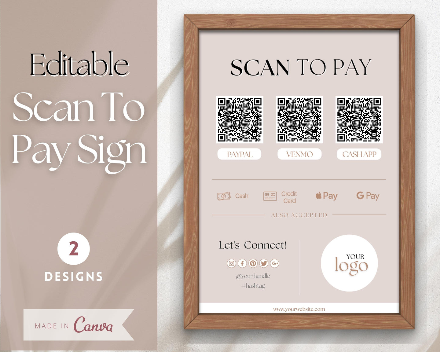 Scan to Pay Sign Shop Logo Editable Sign | QR Code Payment Sign for Small Businesses | Lux