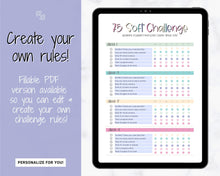 Load image into Gallery viewer, EDITABLE 75 SOFT Challenge Tracker | 75soft Printable Challenge, Fitness &amp; Health Planner | Medium
