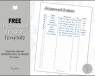 FREE - Assignment Tracker Printable for Students, Academic Homework Planner, Study, College, Homeschool Template | Mono