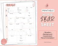 SBAR Nurse Brain Report Sheet | ICU Nurse Report, RN Nursing, New Grad, Patient Assessment, Printable Template | Pink Watercolor