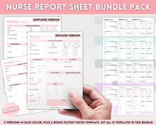 Load image into Gallery viewer, Nurse Report Sheet Bundle | ICU Report, Med Surg Report, Nurse Brain Sheet &amp; Sbar Nurse Report
