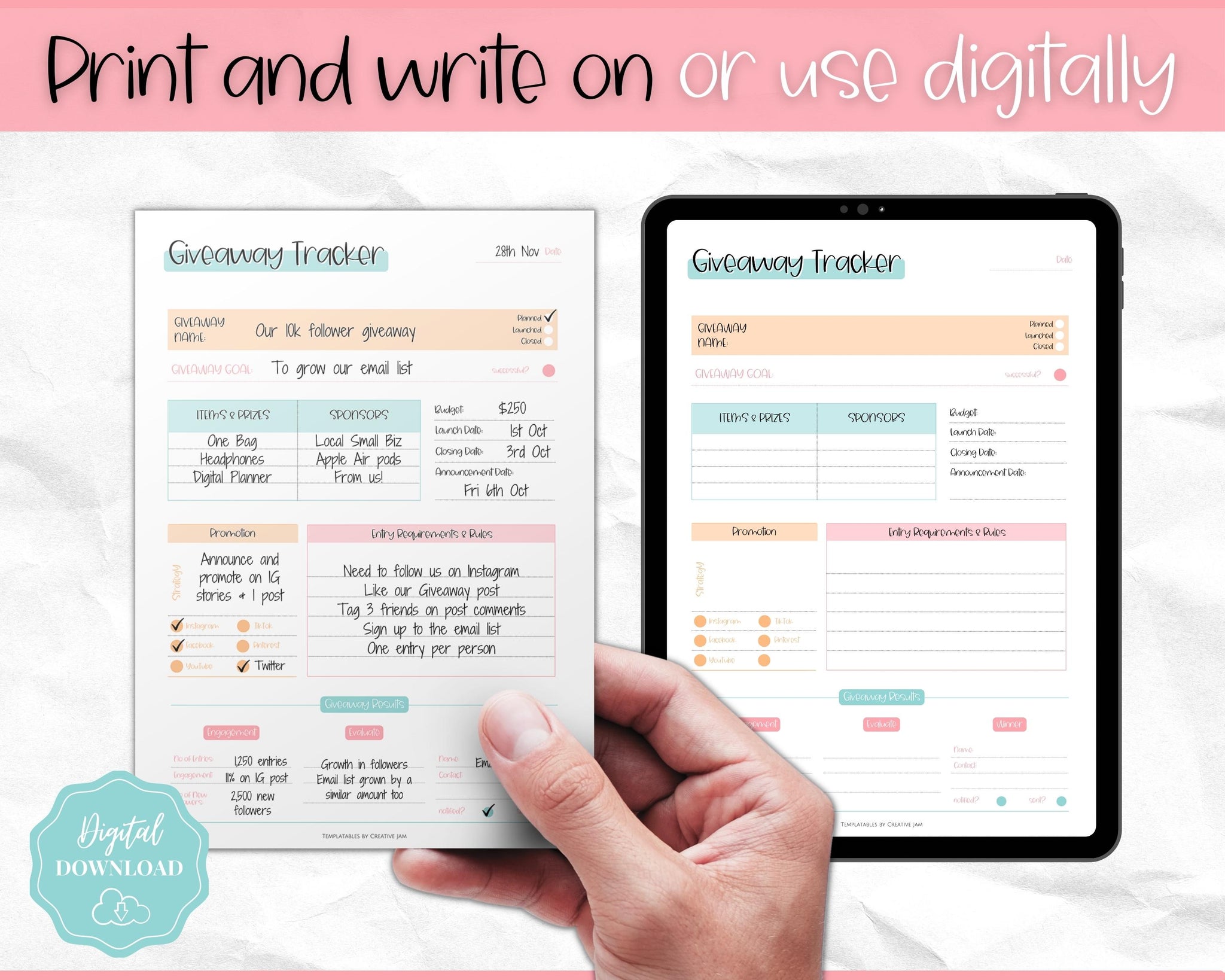 Giveaway Template Tracker Printable Colorful