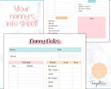 Load image into Gallery viewer, Nanny Schedule, Notes &amp; Report Template for Baby | Babysitter Info Hiring Guide, Nanny Checklist &amp; Planner, Baby Daily Log | Colorful Sky
