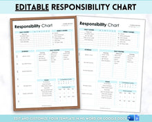 Load image into Gallery viewer, EDITABLE Responsibility Chart | Family Chore Chart, Weekly Adult Routine &amp; Reward Chart for Kids | Blue
