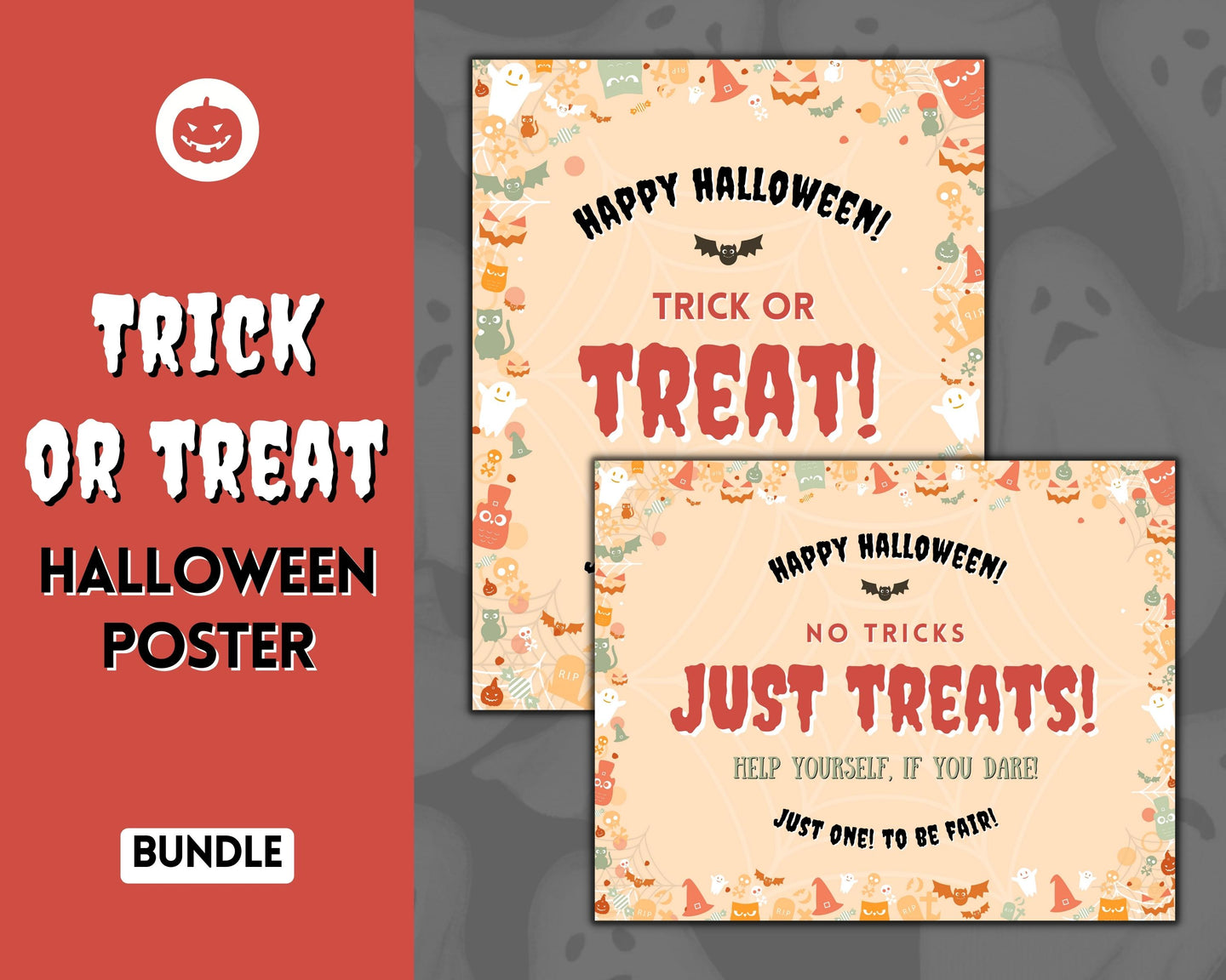 Halloween Trick or Treat sign | 'Please Take One' Printable Candy Treat Poster | Red