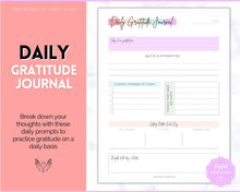 Load image into Gallery viewer, Gratitude Journal Printable Bundle | Mindfulness Log, Gratitude Template, Self Care &amp; Wellness Planner | Pastel Rainbow
