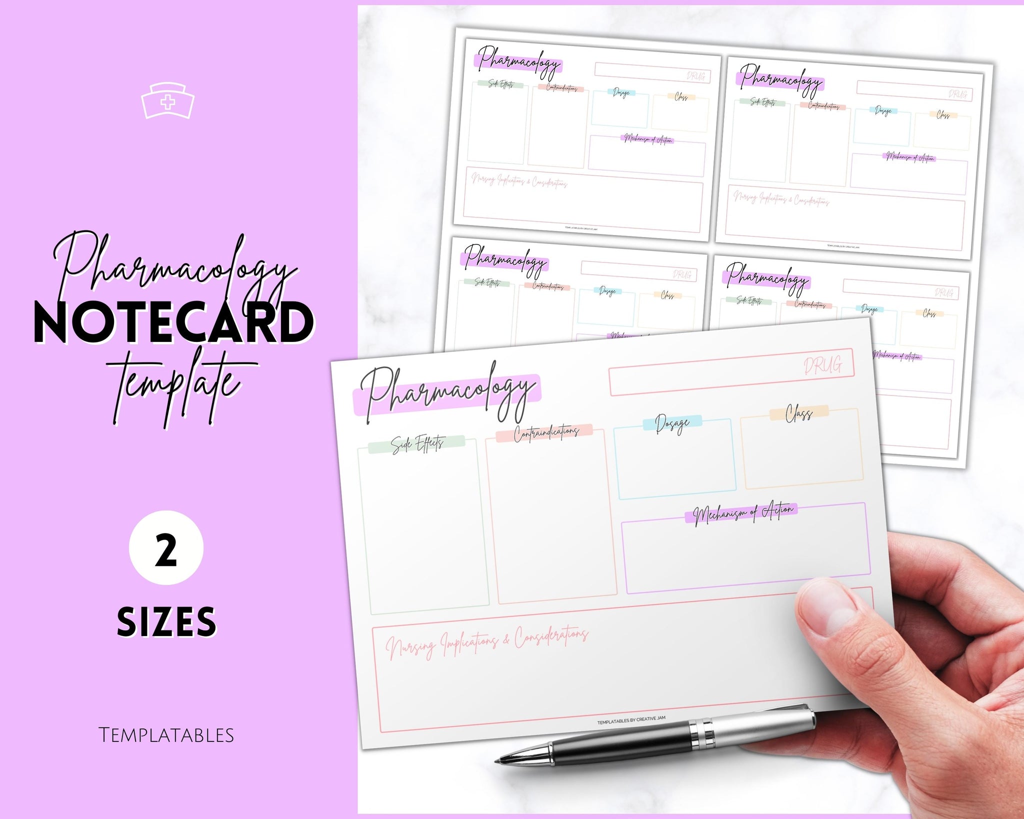 Pharmacology Drug Card Template for Nursing School Nurse Flashcards