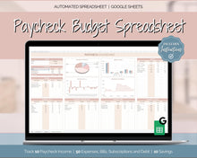 Load image into Gallery viewer, Budget by Paycheck Google Sheets Spreadsheet | Biweekly Zero Based Budget Tracker | Brown

