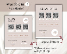 Load image into Gallery viewer, Scan to Pay Sign Shop Logo Editable Sign | QR Code Payment Sign for Small Businesses | Lux
