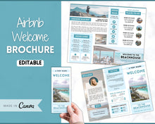 Load image into Gallery viewer, Airbnb Trifold Welcome Book Template | Editable Canva Welcome Guide for Vacation Rentals | Blue
