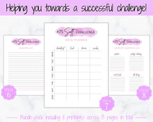 Load image into Gallery viewer, EDITABLE 75 SOFT Challenge Tracker | 75soft Printable Challenge, Fitness &amp; Health Planner | Purple Watercolor
