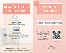 Load image into Gallery viewer, Editable Cookbook Template | Recipe Binder Kit, Recipe Book, Card &amp; Sheet Templates, Food Planner, 35+ page bundle | Mono
