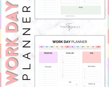 Load image into Gallery viewer, Work Planner &amp; Work Day Organizer | Editable Daily Planner, Work From Home To Do List Printable &amp; Digital Schedule | Pastel Rainbow

