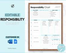 Load image into Gallery viewer, EDITABLE Responsibility Chart | Family Chore Chart, Weekly Adult Routine &amp; Reward Chart for Kids | Blue
