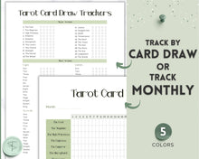 Load image into Gallery viewer, Tarot Card Trackers &amp; Monthly Readings | Learn Tarot Card Readings, Tarot Spreads | Beginner Tarot Planner Workbook, Grimoire &amp; Cheat Sheets | Green

