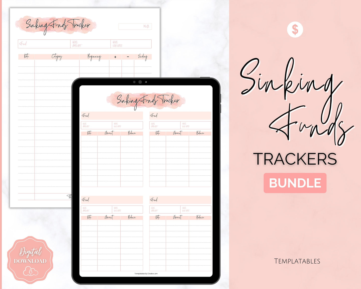 Sinking Funds Tracker BUNDLE | Printable Savings, Budget & Finance Trackers | Pink Watercolor
