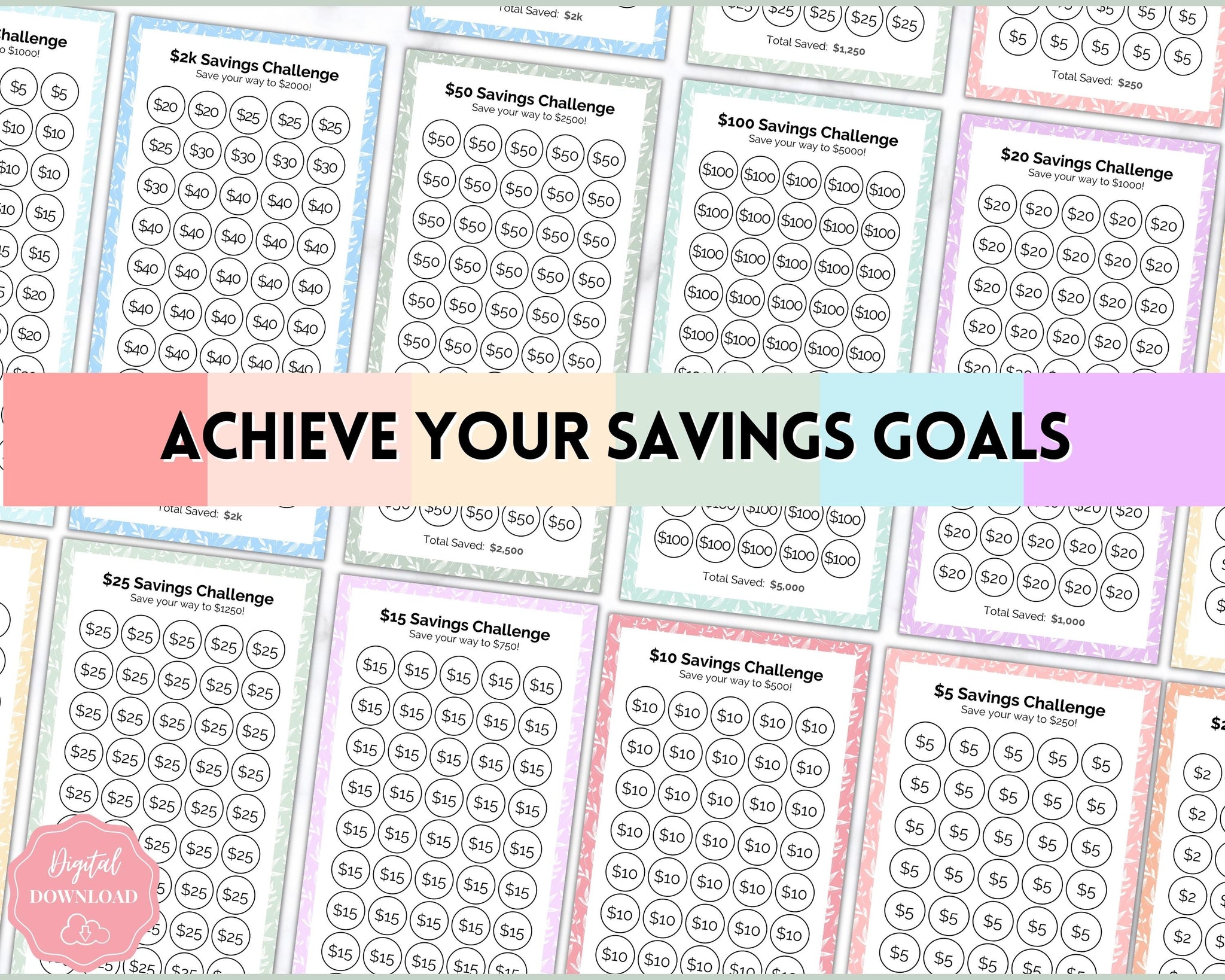 Mini Savings Challenge Printable BUNDLE 12 Saving Trackers Leaf