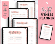 Load image into Gallery viewer, UNDATED Digital Fitness planner | iPad GoodNotes Fitness Journal, Weight Loss Tracker, &amp; Workout Planner | Pink Watercolor
