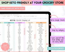 Load image into Gallery viewer, Editable Keto Food and Snack List | Low Carb Digital Grocery List Printable, Shopping List and Meal Planner Journal | Pastel Rainbow
