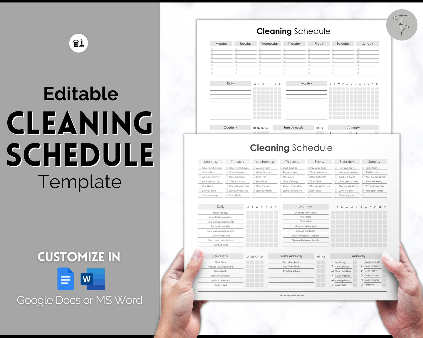 Editable Cleaning Schedule & Housekeeping Checklist for House Chores | Mono Bundle